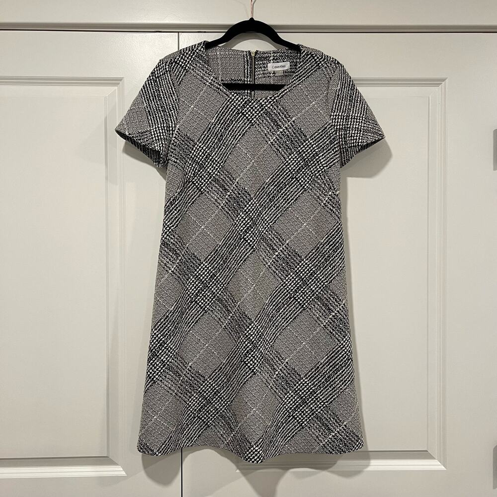Calvin Klein Women's Sheath Dress Black‎ and White Professional Tweed Sz 12